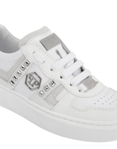 Mix Materials Low-Top Sneakers With Studs