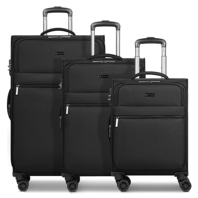 Bugatti Valencia Soft 4 wielen Kofferset 3-delig met uitbreidingsplooi - Zachte bagage - Combinatieslot - black