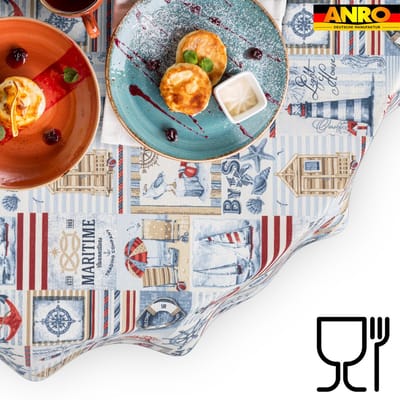 ANRO Tafelkleed Maritiem Rood Rond Ø100cm Rechte rand Afwasbaar Waterafstotend Binnen & Buiten