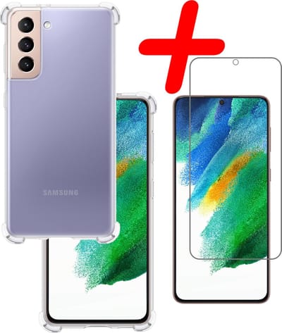 Hoesje Met Screenprotector - Geschikt voor Samsung Galaxy S21 FE - Sterk & Shockproof - Siliconen Case - Back Cover - Telefoon Hoes - Shock Proof - Transparant