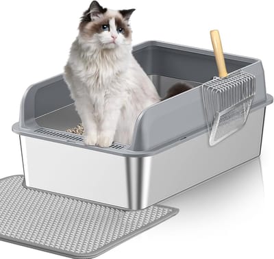 Geurvrije RVS Kattenbak voor Grote Konijnen en Katten - Eenvoudig Schoon te Maken met Antislip Rubberen Bodem