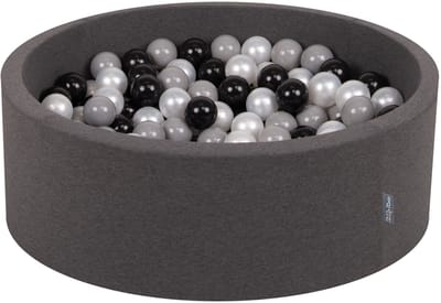 KiddyMoon ballenbad 90x30cm met 200 ballen ∅ 7cm ballenbad met kleurrijke ballen - voor baby's kinderen rond - donkergrijs: zwart grijs parelmoer