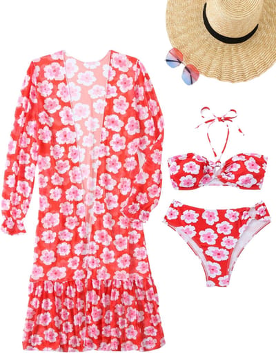 Livano Bikini Set Dames - Strandjurk - Volwassenen - Strandtuniek - Blouse - Rood - Maat M