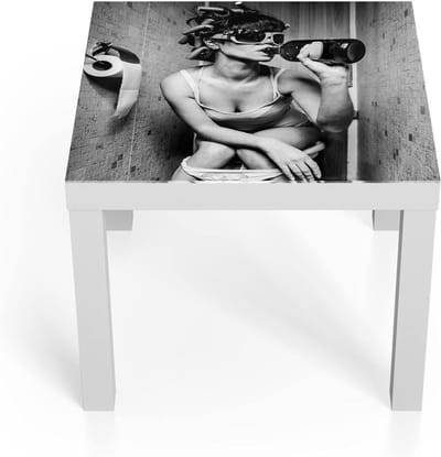 Glazen bijzettafel - Design tafel - Woonkamer inrichten - Opvallend 3D motief - 55 x 55 cm - Wit