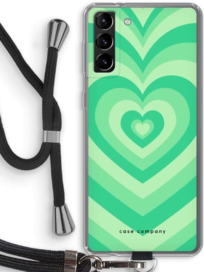 Case Company® - Hoesje met koord geschikt voor Samsung Galaxy S21 Plus hoesje met Koord - Hart Groen - Telefoonhoesje met Zwart Koord - Bescherming aan alle Kanten en Over de Schermrand