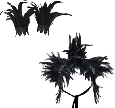 Elegante veren ketting en armband met schouderband en sjaal voor Halloween kostuum en cosplay fotoshoot
