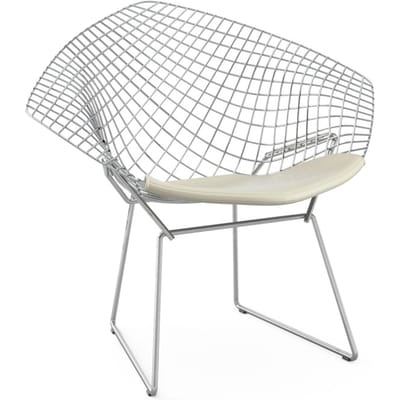 Knoll International - Bertoia Diamond Fauteuil - Vinyl - wit - chroom hoogglans