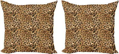 ABAKUHAUS Bruine decoratieve kussenhoes, 2 stuks, luipaardprint, 50x50 cm, bruin