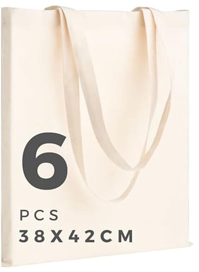 Katoenen Tote Bag - Herbruikbare Shopper 38 x 42 cm - Set van 6