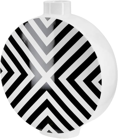 Vaas Chevron - keramiek - grafisch patroon - rond, geglazuurd - zwart-wit - H. 33 cm
