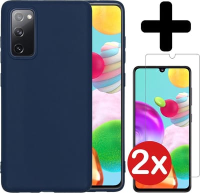 Hoesje - Met 2x Screenprotector - Geschikt voor Samsung Galaxy A41 - Sterk & Shockproof - Telefoon Hoes - Back Cover - Siliconen Case - Telefoonhoes - Donkerblauw