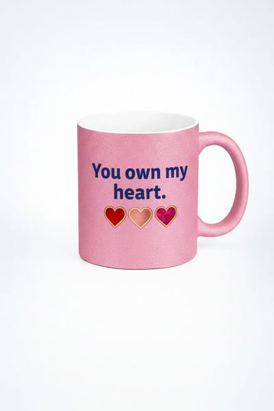Roze Glitter Mok 'You Own My Heart' met Drie Harten - Valentijnscadeau | Liefdesmok