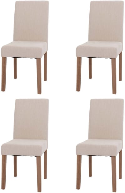 Set van 4 eetkamerstoelen Littau, keukenstoel met hoge rugleuning, stof/textiel chenille hout ~ crème, naturelkleurige poten