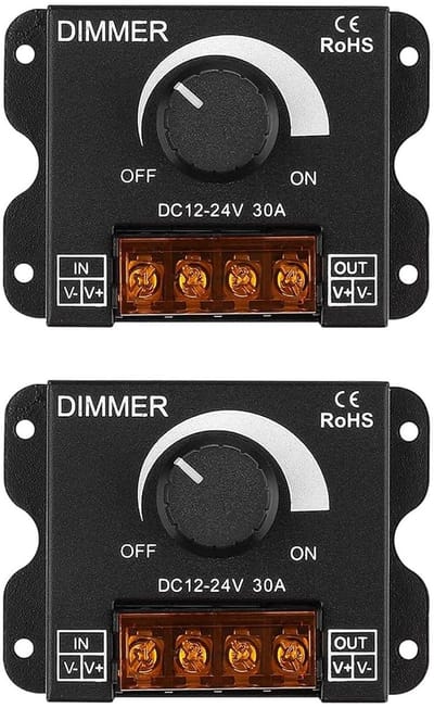 LED-dimmer, DC 12V - 24V, 30A, 360W, PWM-dimcontroller, helderheidsregeling, dimmer aan/uit-schakelaar, zwarte aluminium behuizing, met verlichting (2)