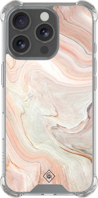 Casimoda® hoesje - Geschikt voor iPhone 16 Pro - Marmer Waves - Shockproof case - Extra sterk - Siliconen/TPU - Bruin/beige, Transparant
