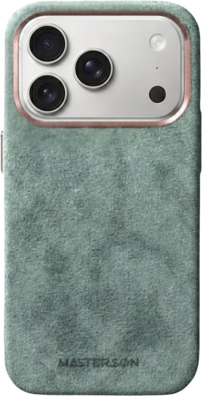 Mastersøn - Cyaan Telefoonhoes geschikt voor Apple iPhone 17 Pro – Alcantara Case – Magsafe - Hoesje - Azure Mirage