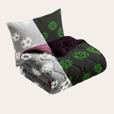 HappyBed Kinderdekbed zonder overtrek 140x200 - Wasbaar dekbed - Dekbed zonder hoes - 2 in 1 dekbed - Dekbed met print - Hoesloos dekbed - Soccer Grey