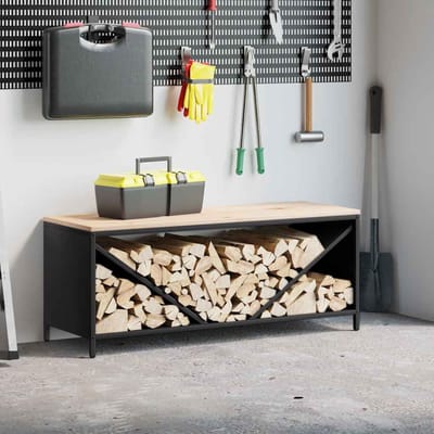 vidaXL - Brandhoutrek - met - houten - blad - 100,5x35,5x40 - cm - zwart