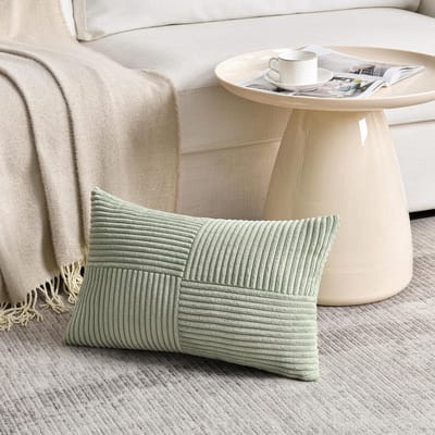 1x Decoratieve Kussensloop Saliegroen 40x60 cm met Kruispatroon | Corduroy Sierkussenhoes