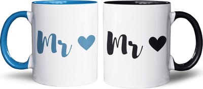NietMokken.nl - Grappige mokken set voor koppels - Mr & Mr design - Valentijnscadeau - Leuk als cadeau voor hem! - Perfect cadeau voor koppels van hetzelfde geslacht - Keramische bekers 325ml