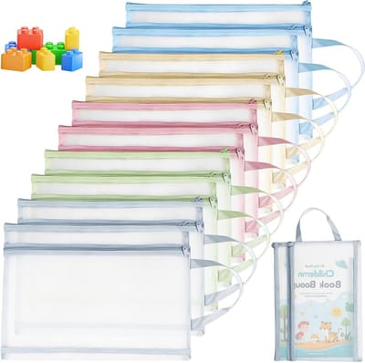 10 Stuks Opbergzakken met Dubbele Laag en Handvat - Hangbare Duidelijke Mesh Tas voor Speelgoed, Puzzels en Reisspullen
