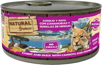 Kattenvoeding Natural Greatness - Graanvrij Natvoer Konijn Eend met Wortel en Kamille - 185g
