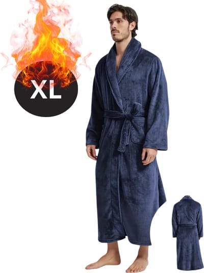 Nivard Badjas Heren - Fleece - Katoen - Badstof - Sauna - Hamam - Wafel - Bathrobe - Duster - Ochtendjas - Kimono - Spa - Blauw XL