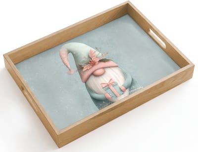 Dienblad hout 40x30 cm - Schootdienblad - Kerstgnome - Cadeau - Groen - Borrelplank rechthoek - Plateau dienbladen