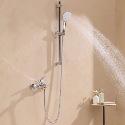 Auralum Max opbouw badkraan met handdouche complete set - 3 Functies Douchekop - RVS - met 70 cm verstelbare Glijstang - twee-knop bediening complete set - Chroom