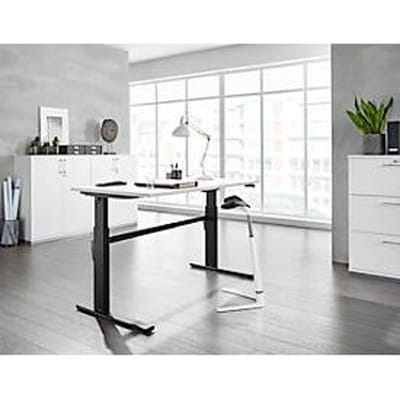 Schäfer Shop  Select Bureau, elektrisch in hoogte verstelbaar, rechthoekig, C-poot, wit/zwart, B 1600 mm