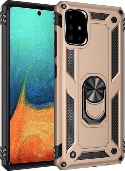 LuxeBass Hoesje geschikt voor Samsung Galaxy A51 Hoesje - Anti-Shock Hybrid Ring Armor Goud