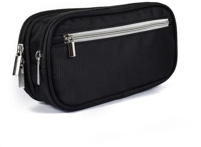 MDUG Etui - Zwart - Unisex - 21x10x6 cm - Etui met grote capaciteit voor studenten - Opbergtas voor schrijfwaren en kantoorartikelen - Terug naar school - Multifunctioneel etui met drie vakken - Draagbare opbergtas voor kantoorartikelen
