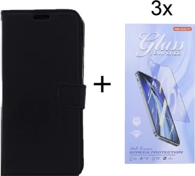 Bookcase Geschikt voor: Nokia G10 / G20 - Zwart - portemonnee hoesje met 3 stuks Glas Screen protector