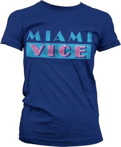 Miami Vice Distressed T-shirt met logo voor dames, meisjesachtig, marineblauw