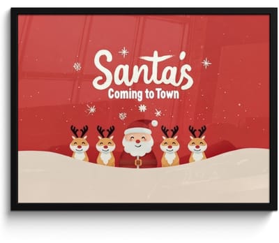 Poster in lijst - Fotolijst 80x60 cm - Posters - Illustratie - Kerstman - Rendieren - Rood - Posterlijst zwart - Decoratie - Wanddecoratie woonkamer - Muurdecoratie slaapkamer - Kerstversiering - Kerstdecoratie voor binnen - Kerstmis