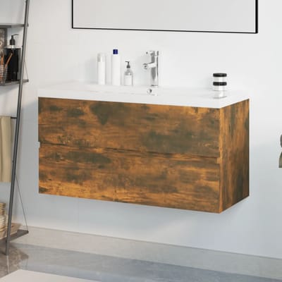 vidaXL - Wastafelkast - met - ingebouwde - wasbak - bewerkt - hout - gerookt - eiken