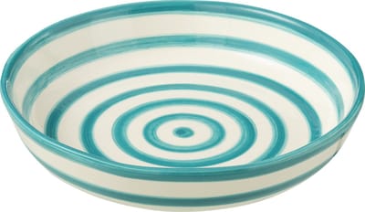 J-Line schaal Granada Stripes Low - keramiek - wit/aqua - large - Ø 25 cm