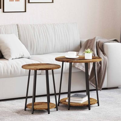 vidaXL - Bijzettafelset - 2 - st - Oud - Hout - en - Zwart - 50 - x - 50 - x - 51 - cm