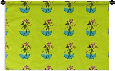 Wandkleed - Wanddoek - Bloemen - Vazen - Patronen - 90x60 cm - Wandtapijt