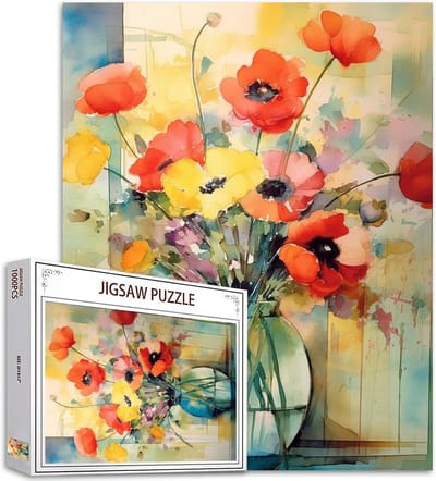 Legpuzzel 1000 Stuks Volwassenen - Aquarel Klaproos Vaas met Bloemen - Kleurrijke Kunst Puzzel voor Thuisdecoratie