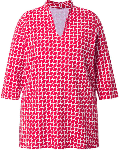 Ulla Popken - Dames - Shirt gobletkraag A-lijn 3/4-mouwen Pima-katoen - Salsa - Maat 42+