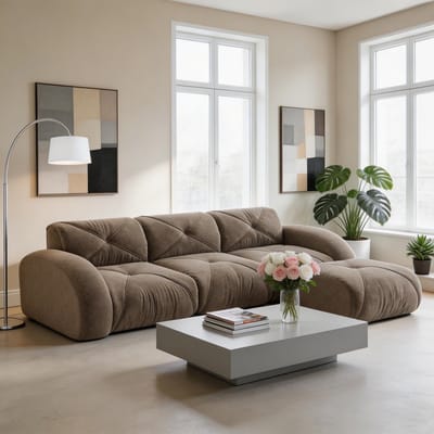 Komhtom - L-vormige fauteuil en modulaire bank - driezits combibank met voetensteun - antislip onderkant en geen montage nodig - geschikt voor de woonkamer - bruin