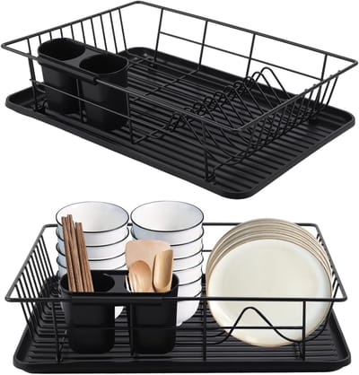 Afdruiprek voor Gootsteen, 2 Stuks, Keukenaccessoire voor Drogen van Afwas, Zwart en Compact Design