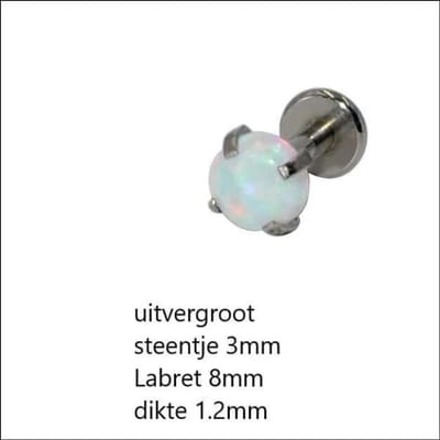 Aramat Jewels | Piercings | Elegante Zirkonia Labret Piercing – 8mmx1.2mm | Zilverkleurig / Wit / 3mm | |3mm | Staal | Volwassenen | Verkleurd niet