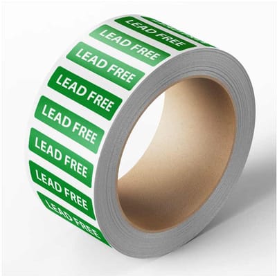 Sticker 'Lead Free' 25 meter op rol 10 x 30 mm