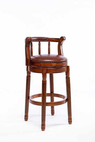 Koeienhuid Top Leren Houten Bar Krukken, 360 Graden Draaibare Bar Stoel met Rugleuning, Bar Hoogte en Counter Hoogte Bar Krukken voor Thuis, Keuken, Eetkamer en Bar- Bruin
