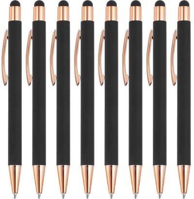 Dailygoods- Balpen 2-in-1 met Touchpen - Set van 8 - Ergonomische Balpen - Antislip Gripzone - Metalen Inktpennen - 1 mm Puntgrootte - Styluspen
