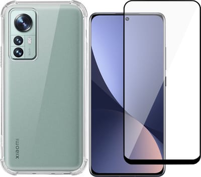 Hoesje geschikt voor Xiaomi 12 - Anti Shock Proof Siliconen Back Cover Case Hoes Transparant - Full Tempered Glass Screenprotector