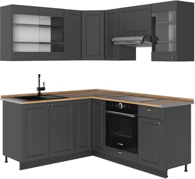 Vicco Hoekkeuken Fame-Line, Anthrazit-Gold Landhaus/Antraciet, 190 x 160 cm, WB Eik