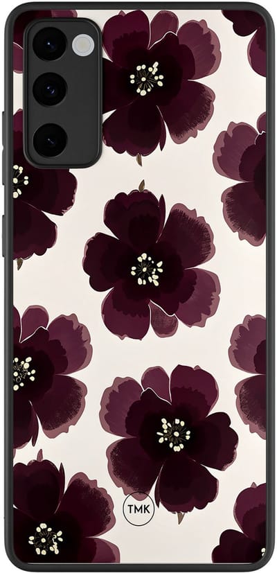 Hoesje geschikt voor Samsung Galaxy S20 FE - Burgundy flowers - Paars - TPU case - Bloemen - Hardcase zwart telefoonhoesje